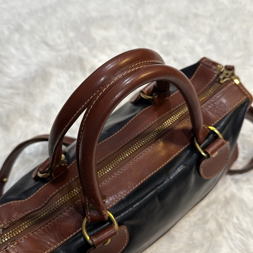 Brahmin Vintage Leather Satchel Crossbody Bag Black Brown Pre-Loved - Picture 7 of 16